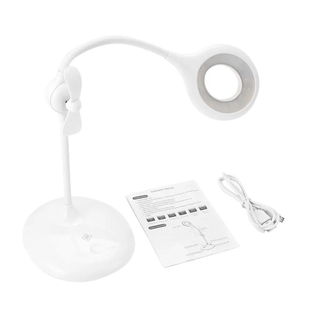 

LED small fan Table Lamp Stepless dimming USB Desk Lamp With Fan Reading Book Light Rechargeable