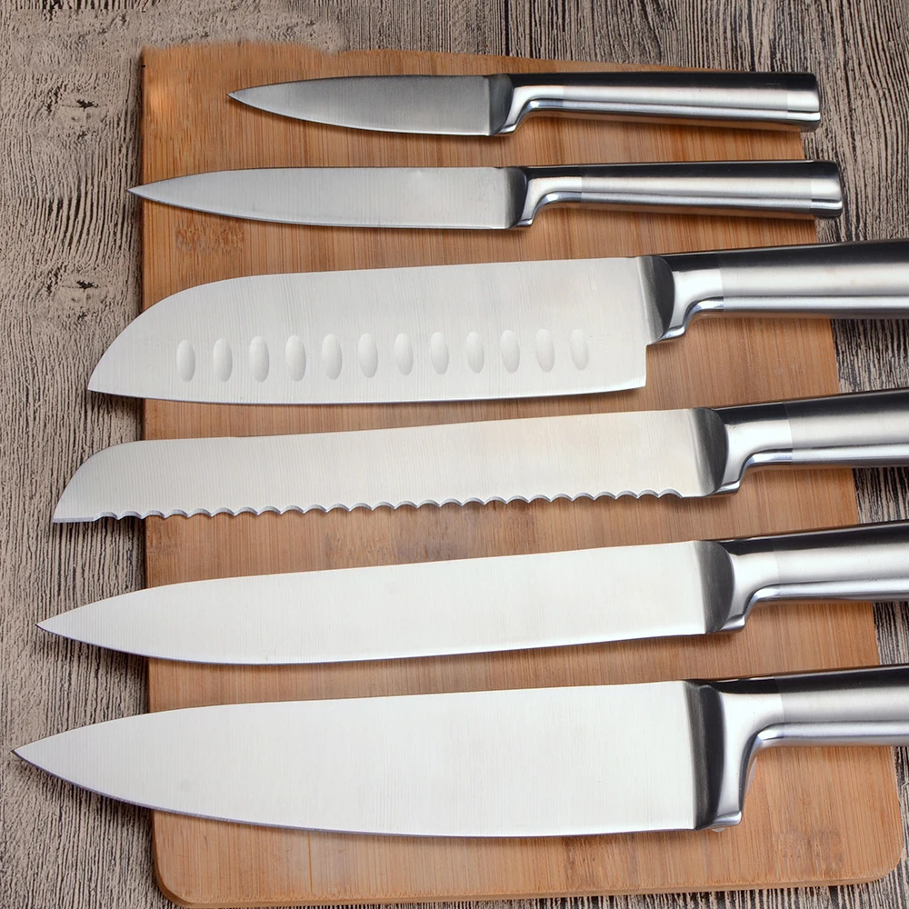 Набор кухонных ножей, нож с ручкой из нержавеющей стали, нож для нарезки хлеба Santoku, нож шеф-повара для правой и левой руки