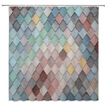 

Beautiful Colorful Shower Curtain Art Decor Neat Lattice Scales Bathroom Curtain Decor Machine Washable with Hooks