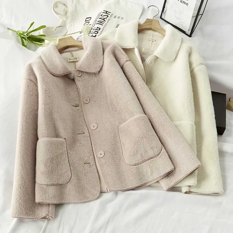 Куртка из искусственного меха норки для молодых девушек, пальто для женщин, зимняя модная куртка, однобортное пальто, милая теплая уличная одежда
