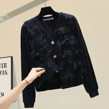 

New Ladies Lace Knitted Cardigan Jacket Womens Sweater Fall Winter Outside Wearing Loose Knitting Cardigans Top Female Sweaters