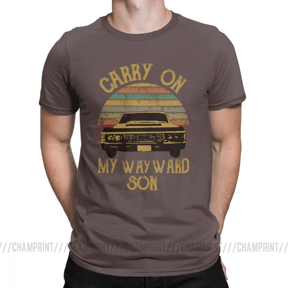 Футболки «Сверхъестественное» винтажные мужские футболки Carry On My wayard Son Dark Heather Уникальные футболки хлопковая одежда с принтом - Цвет: Коричневый