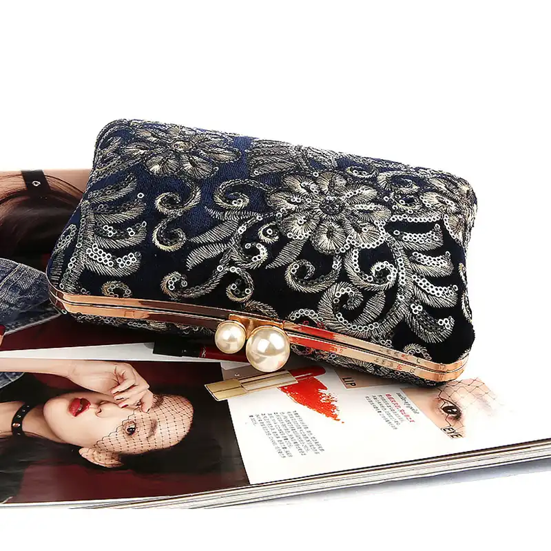 navy sequin clutch bag