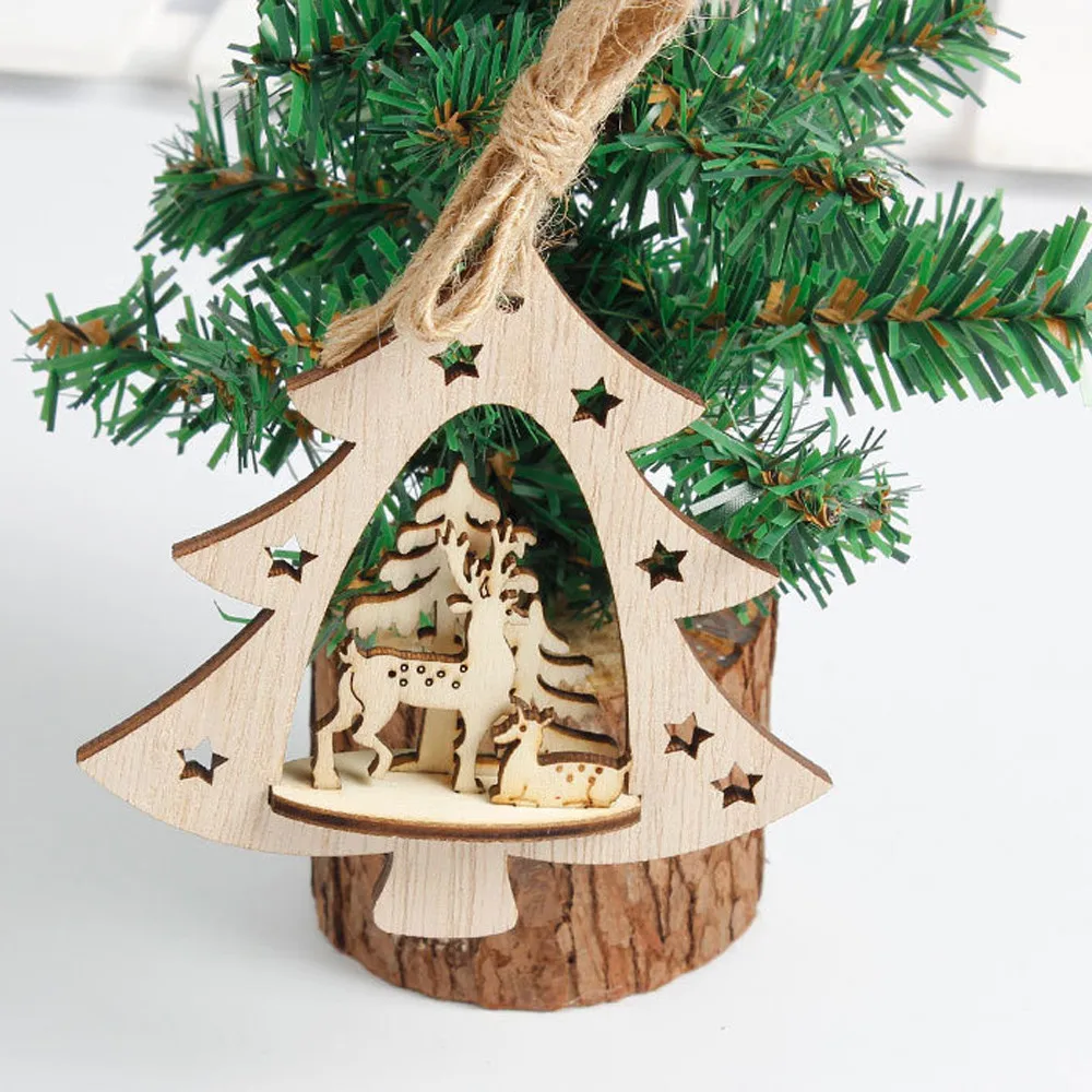 

Snowflake Wood Embellishments Rustic Christmas Tree Hanging Ornament Decor Christmas wooden pendant
