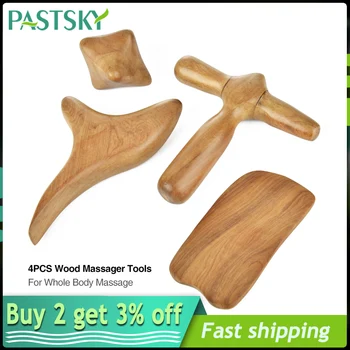 

4Pcs/Set Wood Body Massager Gua Sha Chinese Medical Reflexology Therapy Shiatsu Trigeminal Meridians Scrap Lymphatic Drainage
