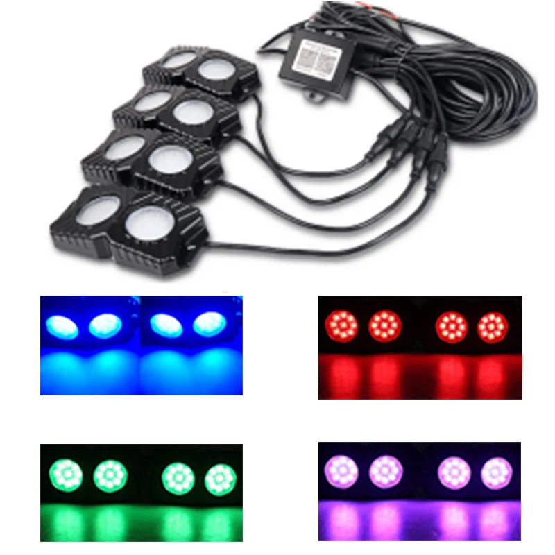 4/6/8 накладки RGB светодиодный свет рок фара с интегральными схемами под автомобиль