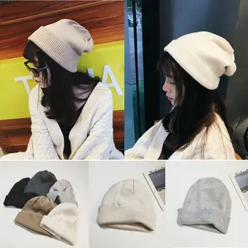 

Women Men Plain Beanie Adjustable Knit Winter Warm Hat Beanie Hat with turn up washable beenie festival club winter warm cap