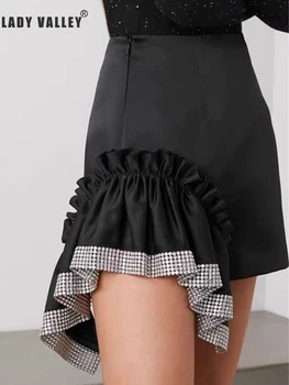 

Free shipping stitching pleated zou lotus leaf rhinestone irregular bag hip skirt women's summer new high waist personality wild