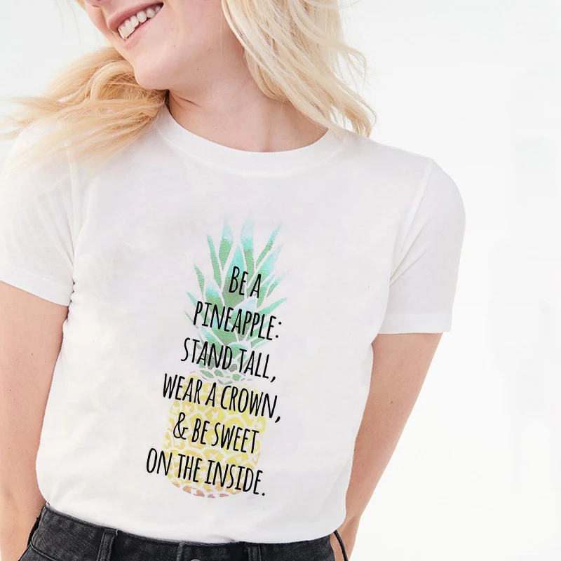 Fashion Pineapple Print Short Sleeve T-Shirt Women Harajuku Ullzang Korean Style T Shirt Graphic 90s Tshirt New Top Tees Female | Женская