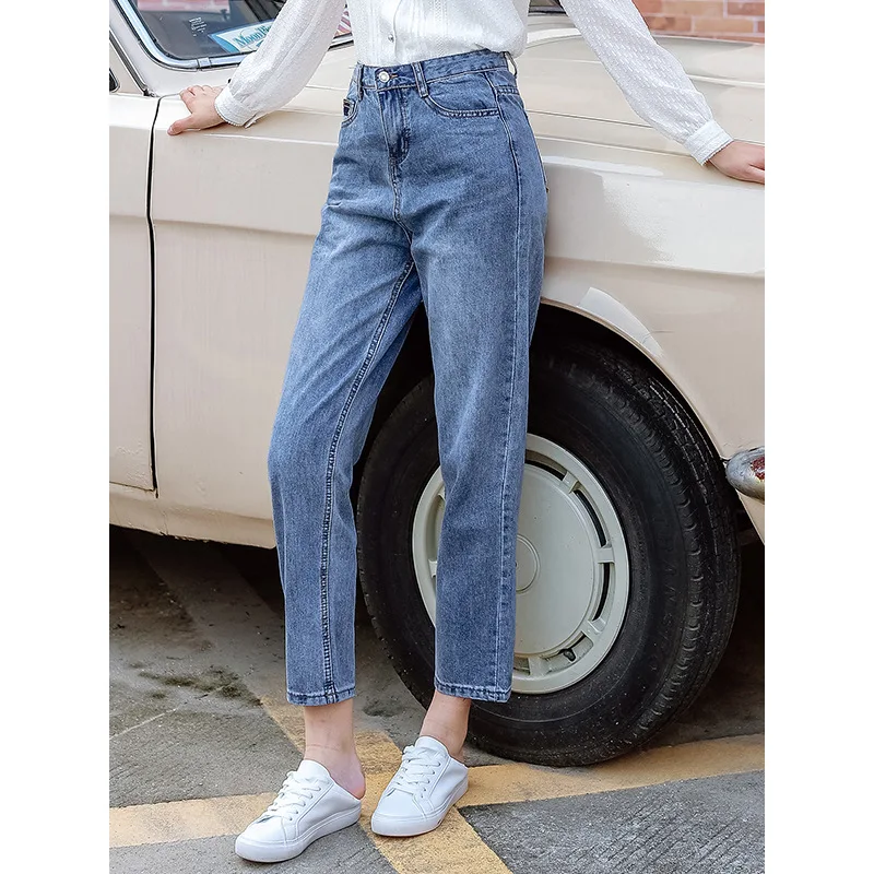 

Fall/winter 2019 Vintage Blue Straight Casual Womens Jeans New Style Baggy Jeans Office Lady Womens Pants Streetwear Denim Pants