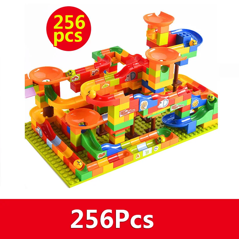 128 256PCS New Race Marble Run Ball Maze Jungle Adventure Track Building Block Small Size Compatible 3