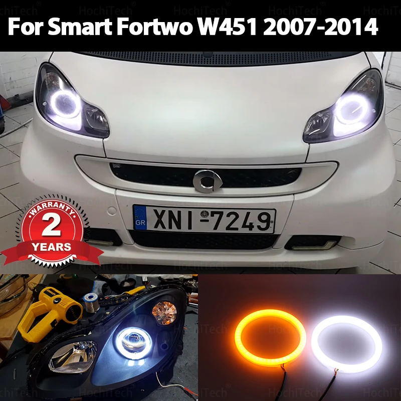 Kit de bagues LED en coton pour Smart Fortwo W451, 2007 – 2014, avec interrupteur de lumière, œil d'ange, Halo