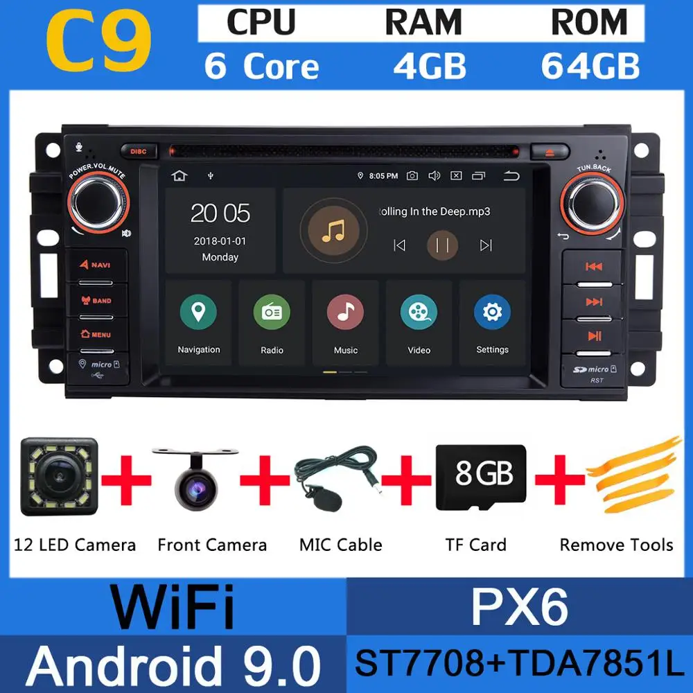 PX6 4G+ 64G Android 9,0 Автомобильный DVD радио gps для Jeep Wrangler Компас Commander Cherokee Dodge caliber путешествие Liberty CarPlay DSP - Цвет: PX6