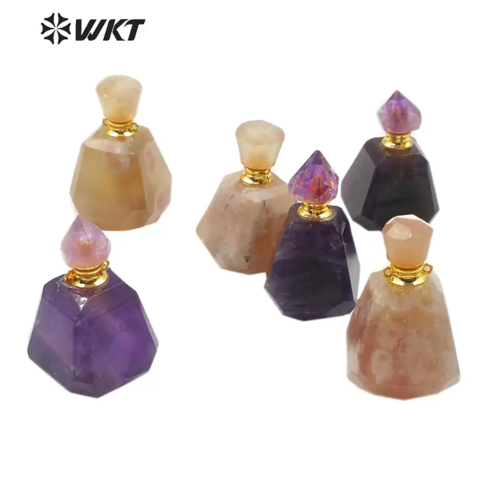 WT-P1482 подвеска в виде бутылочки парфюма кулон из натурального камня с золотой Гальванизированный крюк подвесное ожерелье популярное Лидер продаж подвеска
