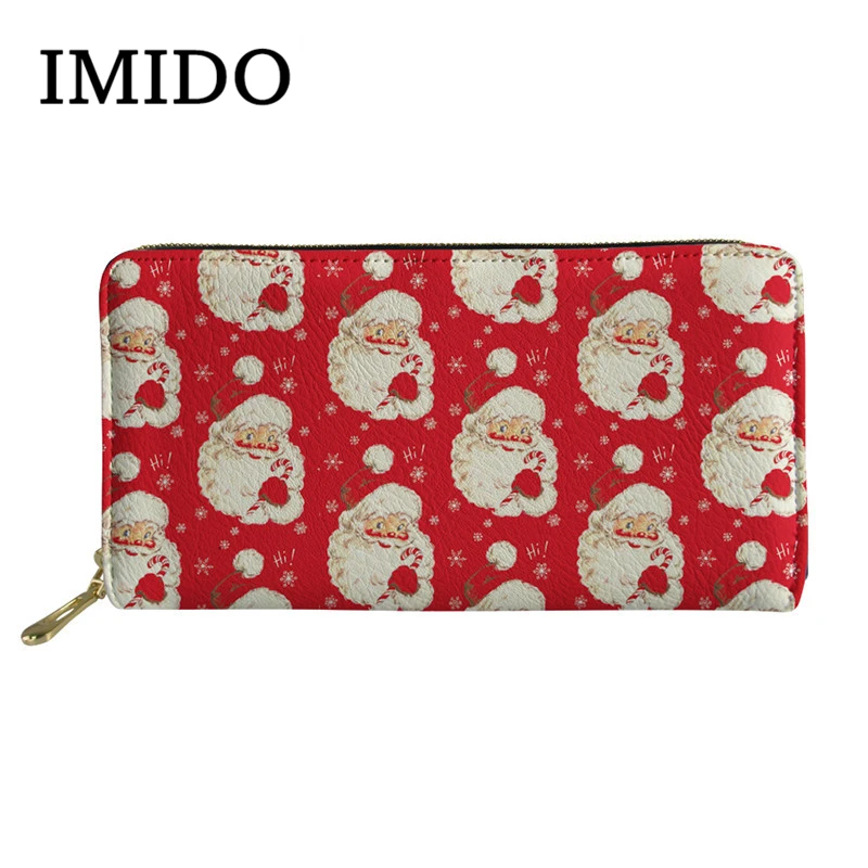 

IMIDO Merry Christmas Women Long Wallet Womens Purses And Wallets Women Wallet Bag Mini Wallet Pocket Leather Moneybag Custom