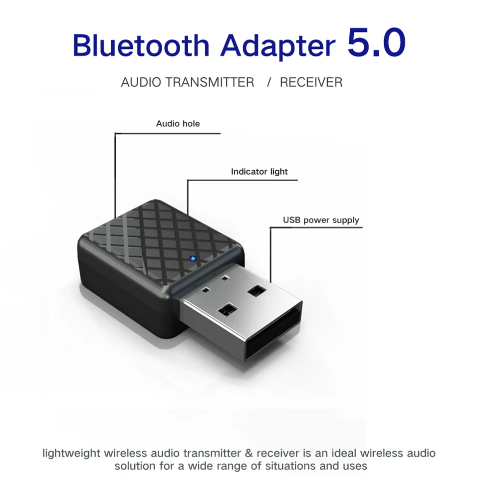 

Mini Bluetooth 5.0 Audio Receiver Transmitter 3.5mm AUX Jack Stereo Bluetooth Transmitter For TV PC Car USB Wireless Adapter