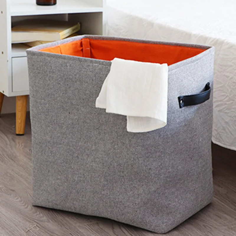 LUDA Grey Felt Storage Basket Bedroom Closet Clothing Toy Storage Bin with Handle Foldable Laundry Basket Dirty Clothes Hamper