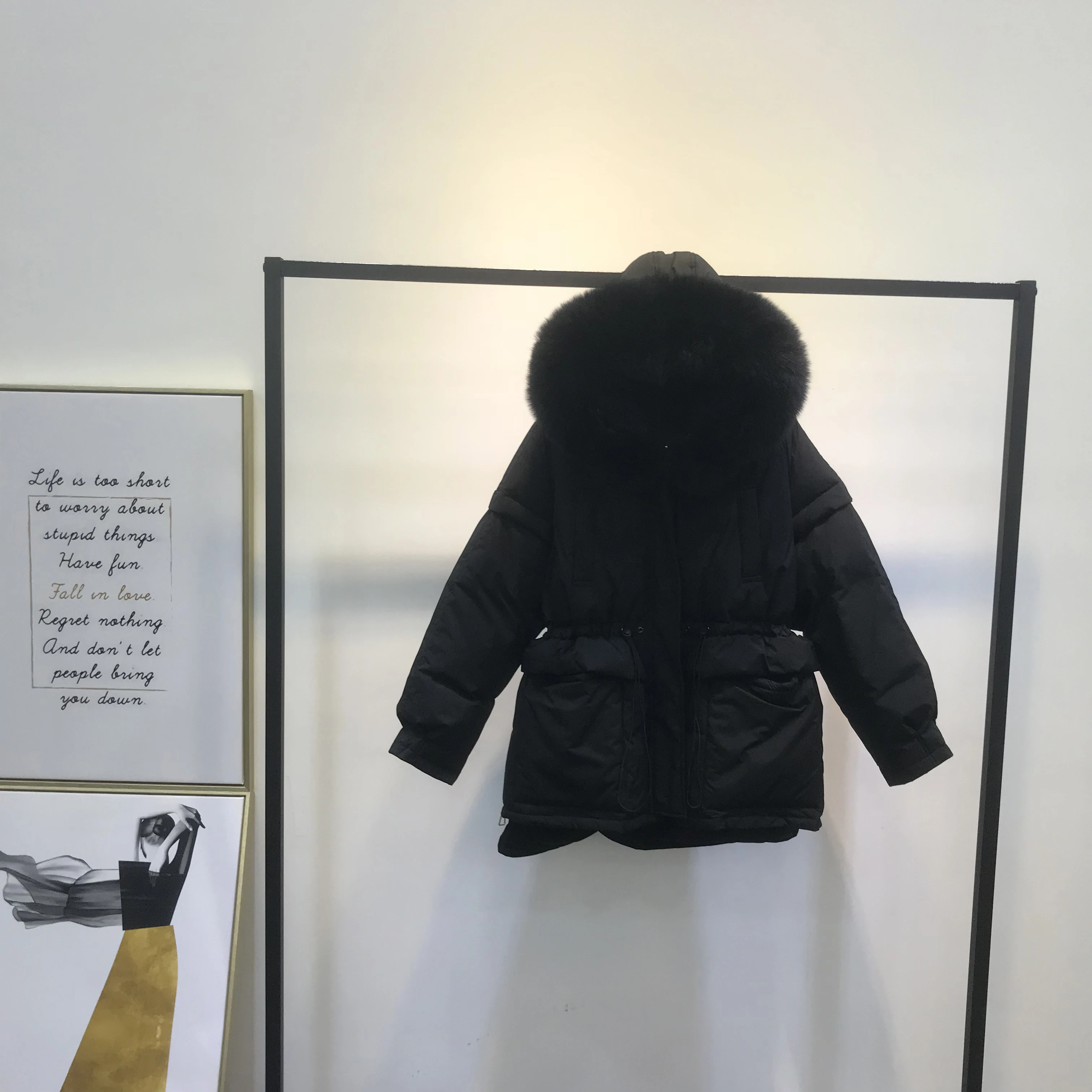 AYUNSUE зимняя куртка на утином пуху для женщин с капюшоном и лисьим меховым воротником пуховое пальто женские пуховики парки Femme KJ3342