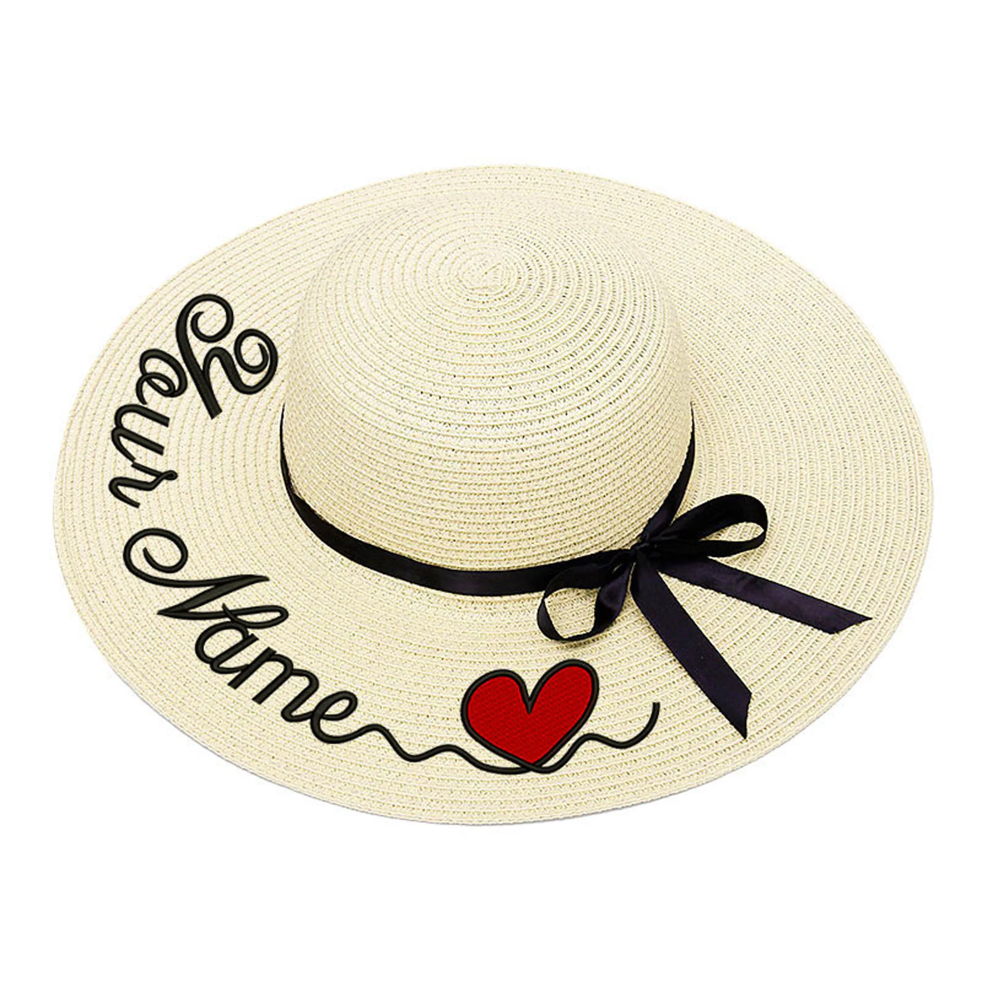 

Embroidery Personalized Custom Your Name LOGO Text Women Sun Hat Large Brim Straw Hat Honeymoon wedding Beach hat Dropshipping