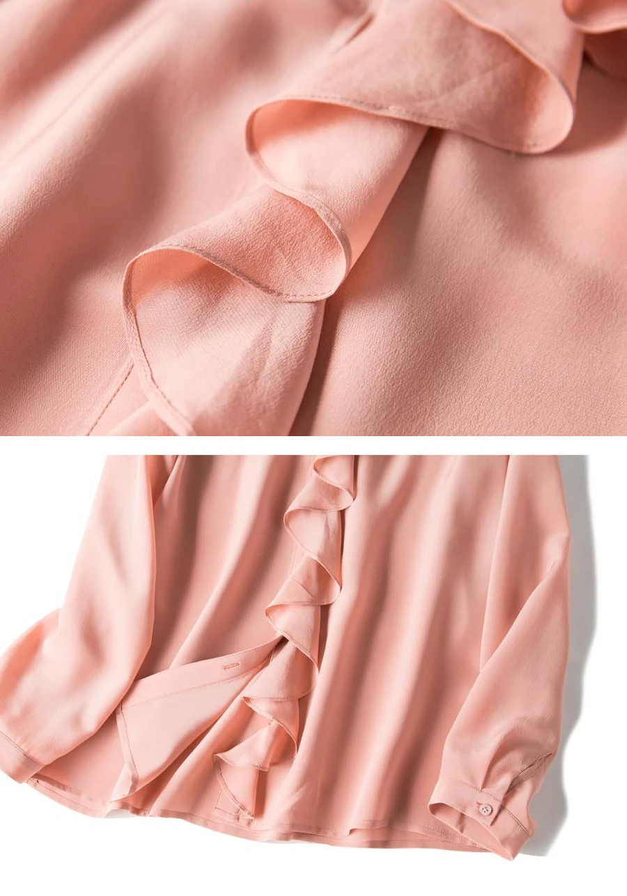 Женская рубашка с длинным рукавом из натурального шелка шелк тутового шелка с v-образным вырезом, свободная блузка с оборками, осень, новинка, M L XL