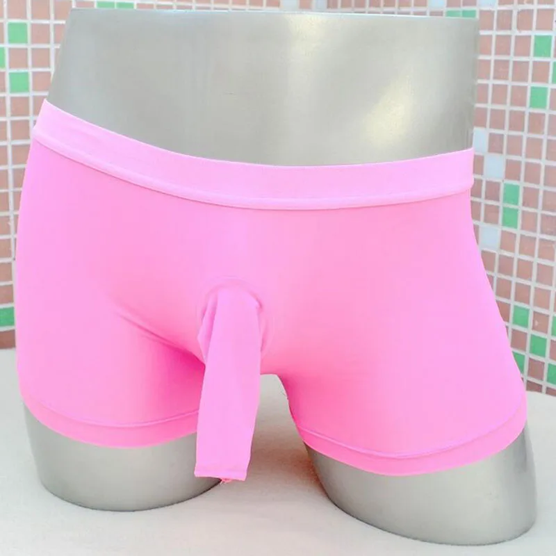 

Open Elephant Nose Underwear Men Boxer Ice Silk Cuecas Boxers Shorts Low Waist U Convex Pouch Underpant Transparent Panties A50