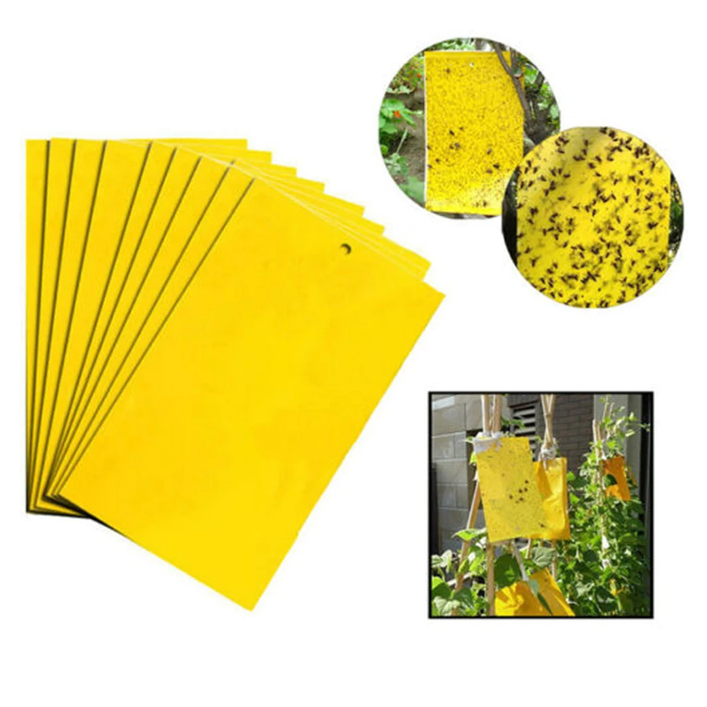 

10pcs Insect Trap Catcher Yellow Sticky Traps Moth Bee Fly Bug Catcher Killer Sticky Cards
