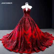 J66948, jancamber, детские платья для девочек, v-образный вырез, без рукавов, со шлейфом, красные вечерние платья для женщин, robe de soiree