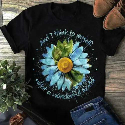 Подсолнух хиппи мир What A Wonderful World мужская черная футболка хлопковая S-6XLCool