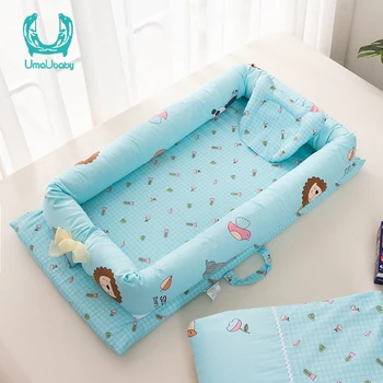 

90 * 50 Crib Portable Travel Bed Foldable Cotton Safely Detachable Washable Nesting Soft Fence Infant Protective Bed