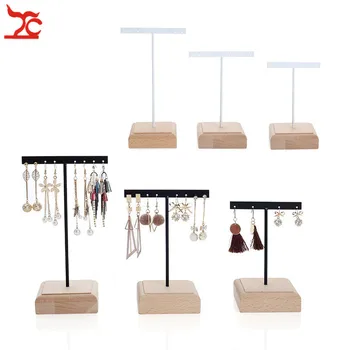 

3pcs/lot Metal Wooden Earrings Holder T Shape Dangle Earring Display Stand Rack Jewelry Display Earrings Organizer Rack Showcase