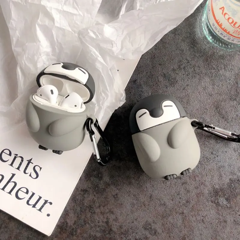 Милый Пингвин Стиль Защитный чехол силиконовый чехол с карабином для Airpods 1/2