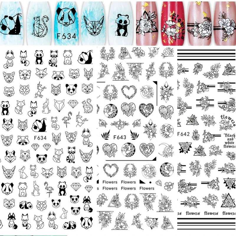 

2020 Thin Adhesive Black Nail Sticker Leaves Flowers Totem Characters Set Decal For Designer at Home Nails art Manicure Tips