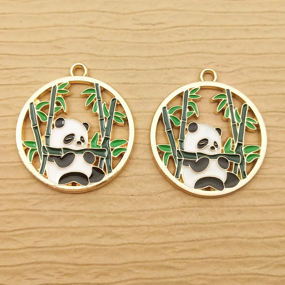 10pcs 26x29mm Enamel Bamboo Panda Charm for Jewelry Making Earring Pendant Necklace Bracelet Accessories Diy Craft Materials