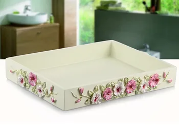 

Romantic Flowers Resin Storage Tray Rectangular Tea Tray Bathroom Tray Fruit Plate Large Cosmetic Storage Container