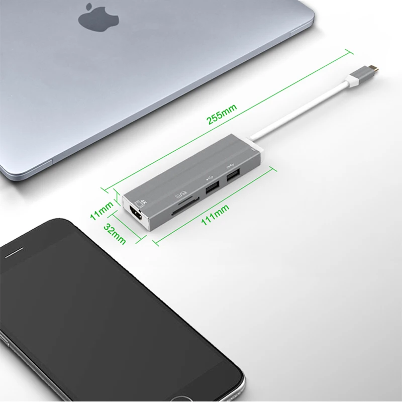VLAMPO 4 in 1 Multi USB3 0 HUB Expansion Dock Convert 4k Type C to HDMI 3