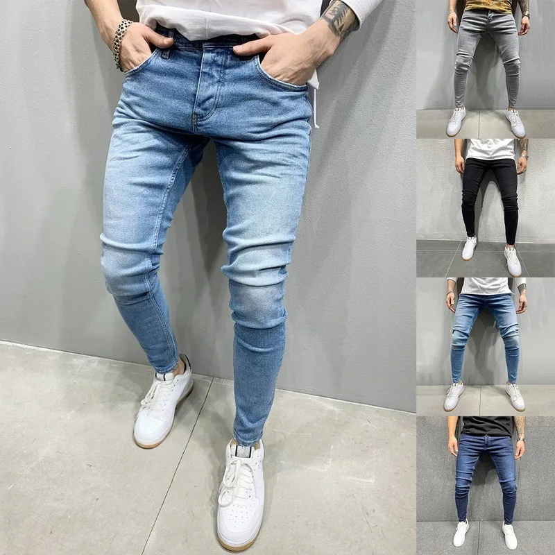 Men Elastic Waist Skinny Jeans Just Happy 2 Serve