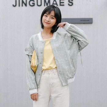 

Jackets Women Lovely Sweet Girls Students New O-Neck Plaid Pockets Casual Single Breasted Korean Style 2019 Chic All-match Chic