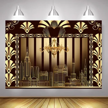 

Great Gatsby Theme Birthday Party Photography Backdrop Wedding Bridal Shower Background Golden Building Banner Photo Studio