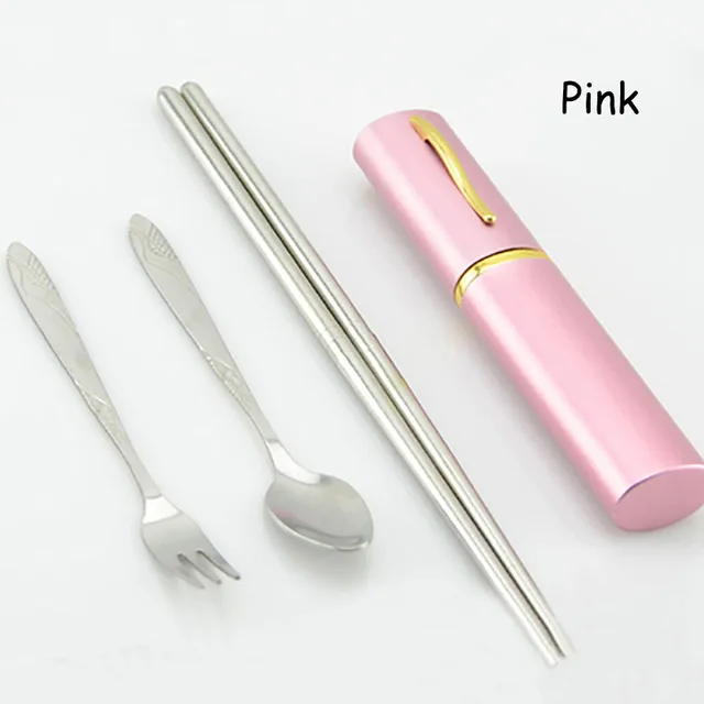 ONEUP 304 Ланч-бокс из нержавеющей стали, японский стиль, Бенто-бокс, кухонный герметичный контейнер для еды, для отправки посуды - Цвет: Pink cutlery set