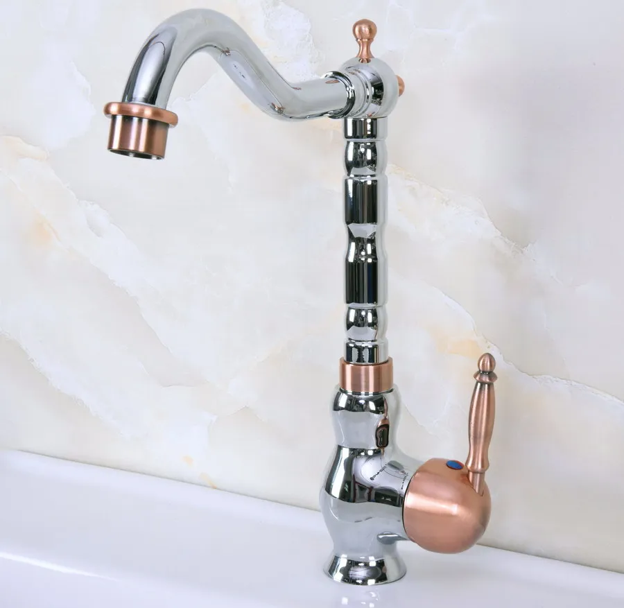 

Polished Chrome Antique Red Copper Brass Single Handle One Hole Bathroom Basin Kitchen Sink Swivel Spout Faucet Mixer Tap mnf909