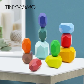 

Children Wooden Colored Stone Jenga Building Block Educational Toy Creative Nordic Style Stacking Block Game Rainbow Wooden Toy