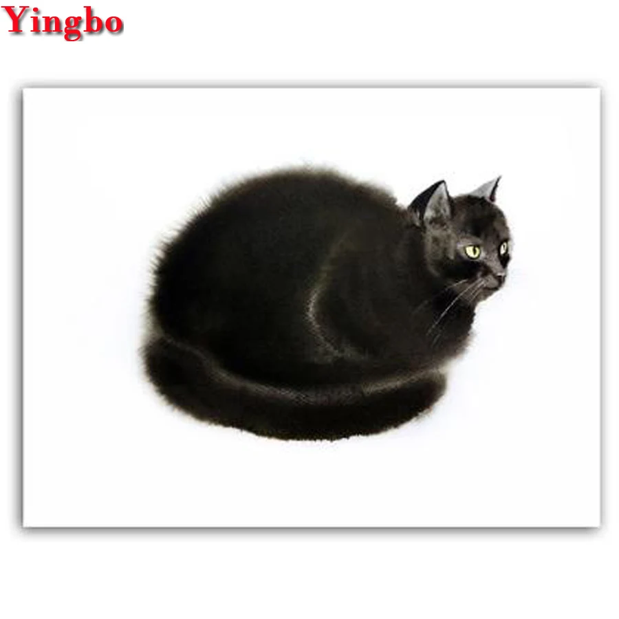 black and white animal cat diamond painting full square round drill embroidery Diamond mosaic picture of Rhinestones | Дом и сад