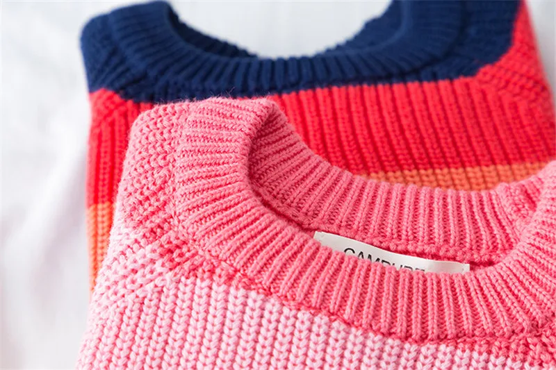 Модные свитера для мальчиков и девочек; сезон осень-зима; свитер вязаный в радужную полоску с длинными рукавами для малышей; детская одежда верхняя одежда; От 1 до 7 лет