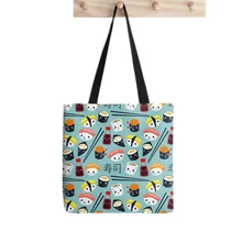 

Shopper Kawaii sushi in blue Throw Printed Tote Bag women Harajuku shopper handbag girl Shoulder shopping bag Lady Canvas Bag