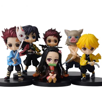 6つで１セット！鬼滅の刃ミニフィギュア 6pcs/set Demon Slayer Kimetsu no Yaiba Figure Q ver. Giyuu Inosuke Tanjirou Nezuko Zenitsu Figurine anime Action figure 5-7cm 13