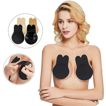 

ZSSKASL Bra Women Strapless Sexy Invisible Push Up Sticky Bra Self Adhesive Silicone Brassiere Rabbit Bra Dress Wedding Bralette