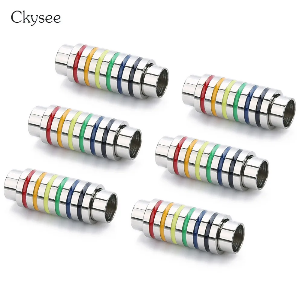 T0577MI06，彩色条纹不锈钢磁扣，内直径6mm，15g