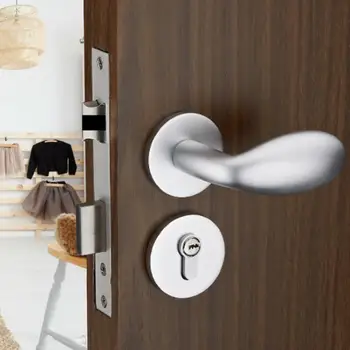 

Indoor Door Handle Lock Bedroom Living Room Anti-Collision Mute Silent Mechanical Key Security Lockset For 35mm-45mm Wooden Door