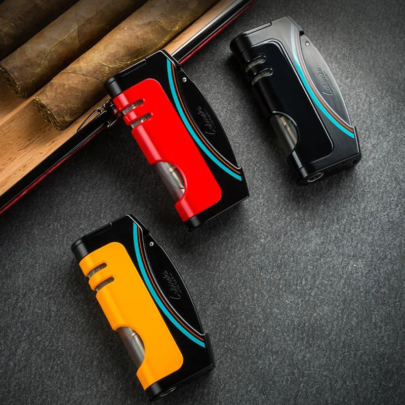 

LUBINSKI Transparent Window Torch Jet Flame Lighter Cigar Cigarette Lighters With Gigar Punch Fit COHIBA Cigars