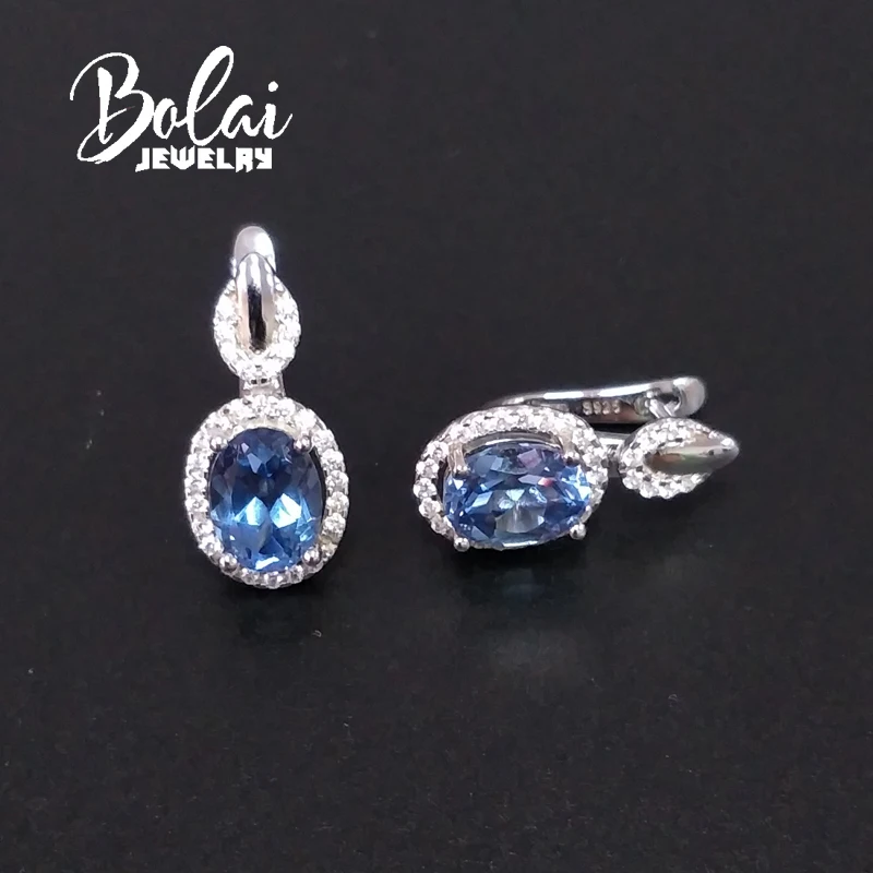 Bolaijewelry, нано серьги с голубым топазом созданный драгоценный камень элегантный дизайн стерлингового серебра 925 ювелирные украшения для девочек партии, повседневная одежда